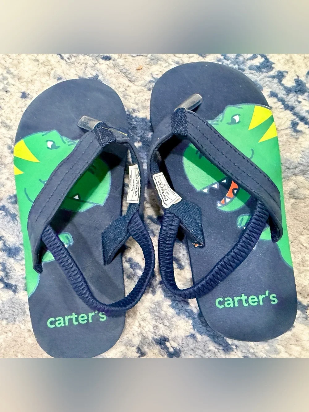 Carter's Navy and Green Dinosaur Toddler Flip Flops